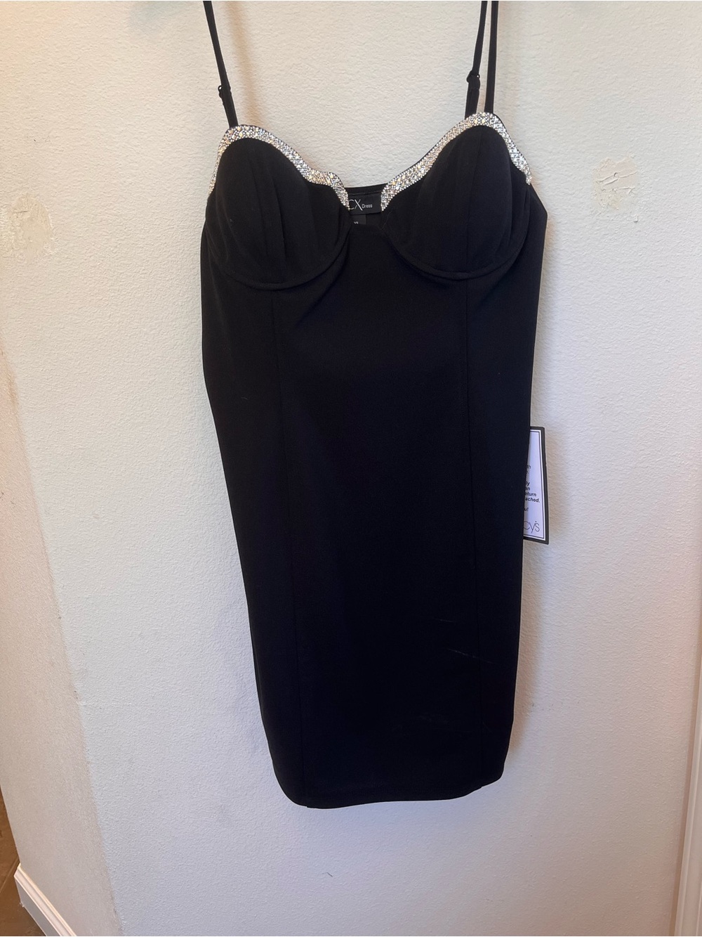 BCX Black Rhinestone-Trim Bustier Mini Dress